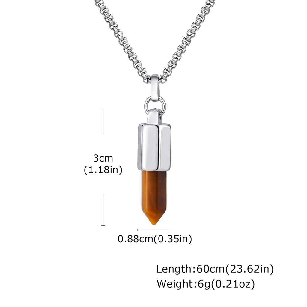 Stilvolle Herren-Halsketten mit Naturstein-Geschoss, Vintage Edelstein Heilung Edelstahl-Anhänger-Halskette, Geburtstagsgeschenk für Vater