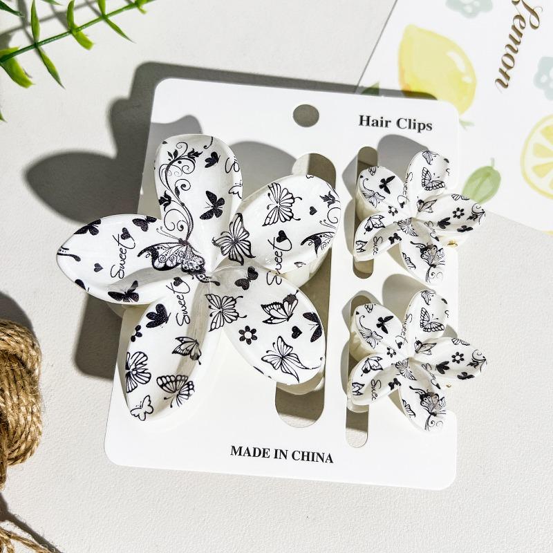 Printed Flower Clip Set High-end Seaside Vacation Flower Hair Clip Shark Clip Hair Accessory
