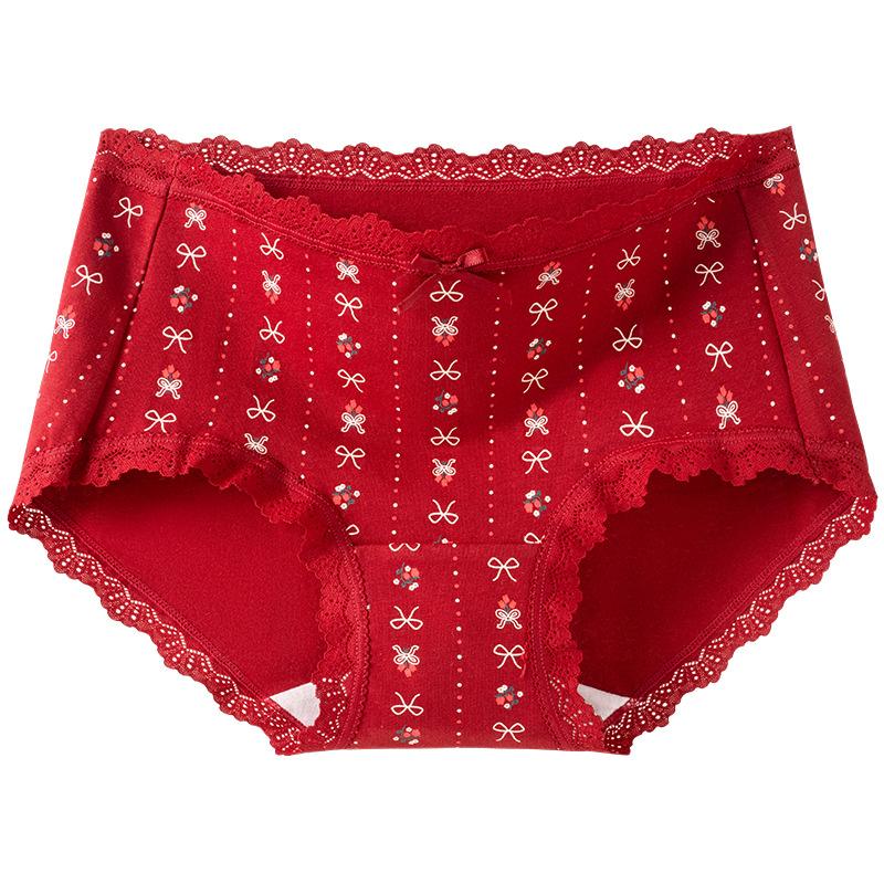 Female Spring and Autumn Benming Year Marriage Red Cotton 10A Antibacterial Briefs