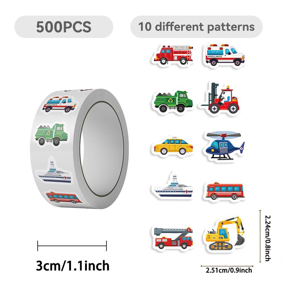 500pcs/roll Truck Ambulance Ship Cars Vehicle Sealing Stickers Funny Cartoon Sticker Decoration Diary Scrapbook Phone Decals Toy