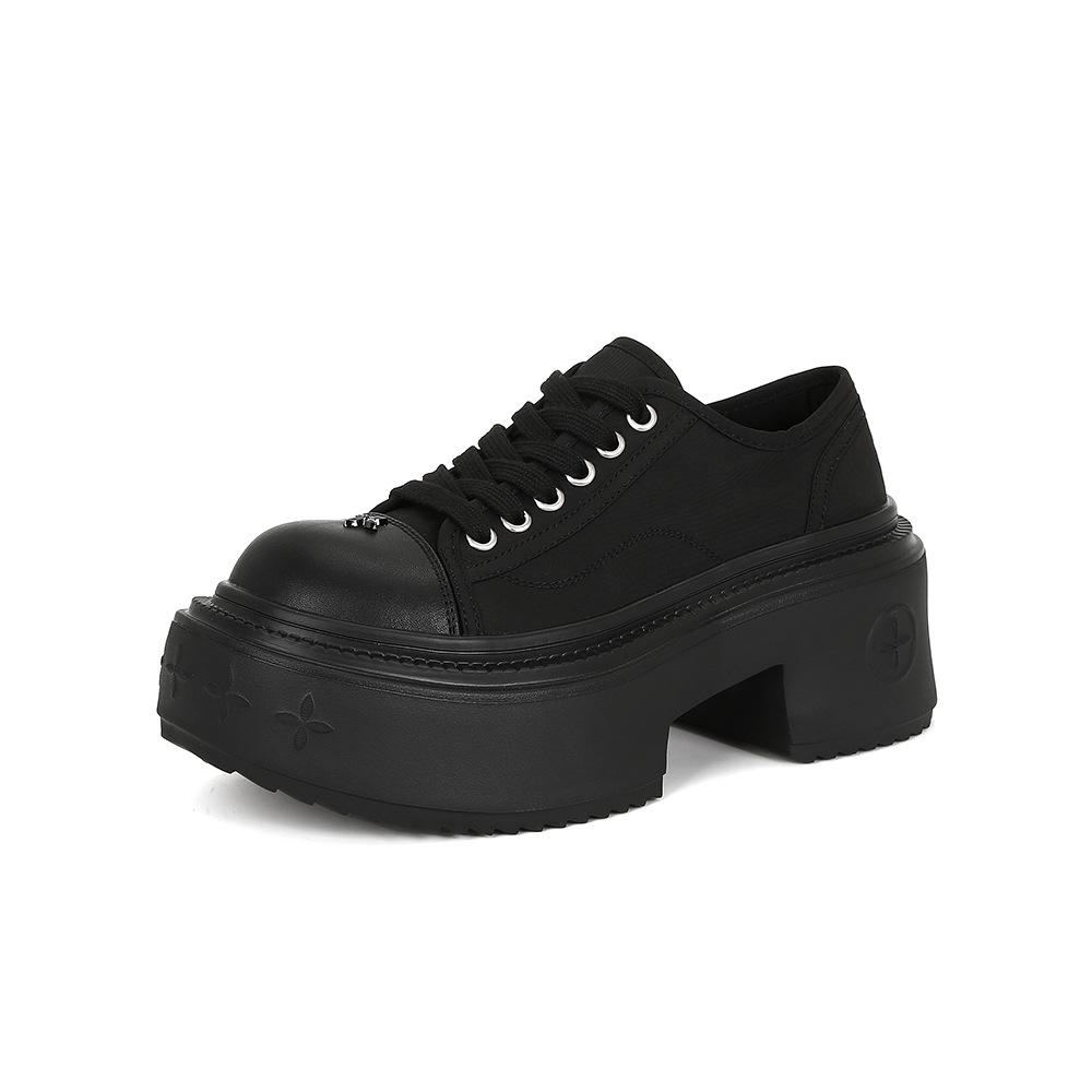 [sheii Su Yinyin] 7cm water floating~ big round head thick sole heightening canvas casual shoes women's derby board shoes