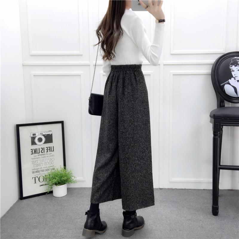 Woolen Wide Leg Pants For Women Autumn Winter New Style Fashion High Waist Loose Korean Style Slim Straight Cropped Pants