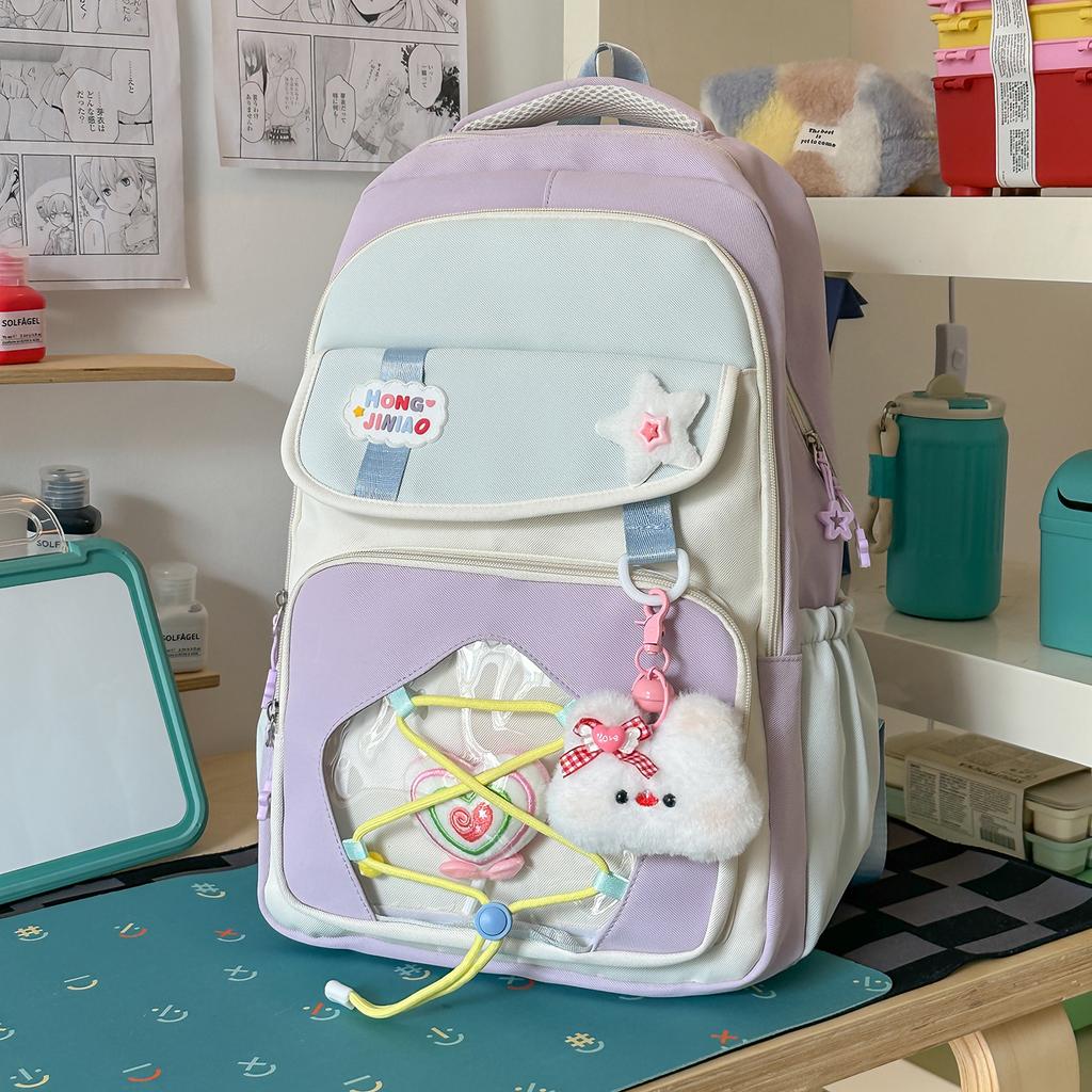 Schoolbag new trendy Japanese ins sweet candy-colored pain bag, light and large-capacity backpack for junior high school students