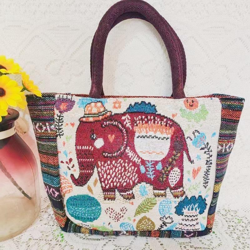 Canvas bag, women's large-capacity double-sided embroidered animal handbag, mommy bag, go shopping, handbag