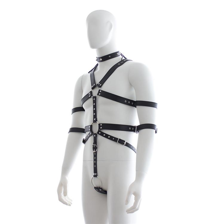 Sexy Mens Gay PU Leather Full Body Chest Harness Bondage Open Penis Ring BDSM Night Clubwear Sex Tools for Gay Male 18+