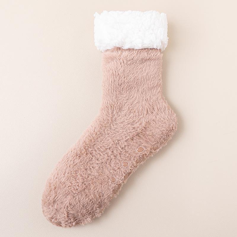 Damen Plüsch Mid-Tube Anti-Rutsch Socken für Herbst & Winter - Warme, Dicke, Haus-, Schlaf- & Wochenbett-Socken