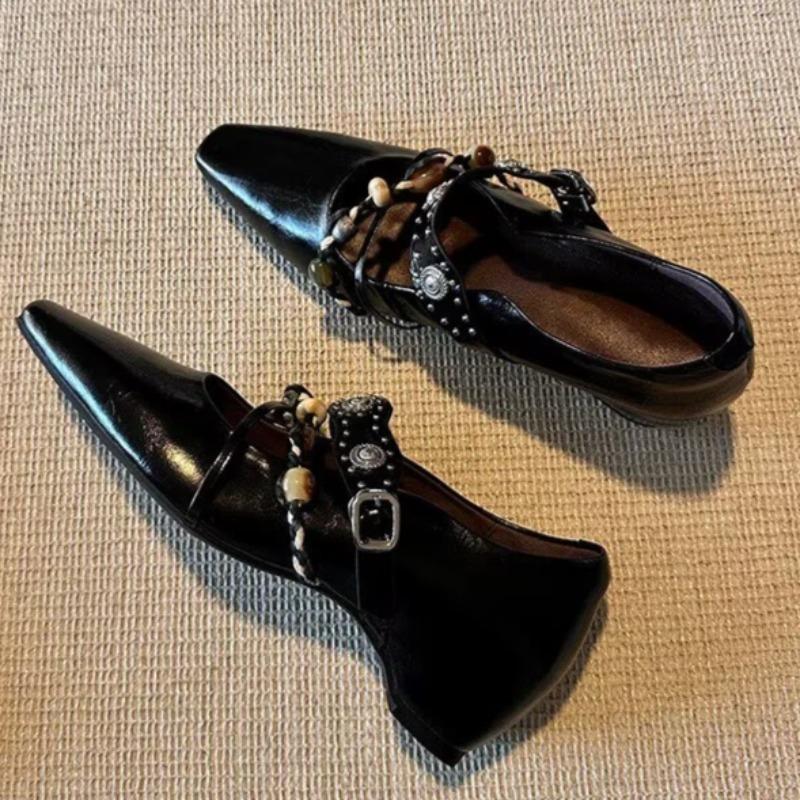 Retro Niche Fashion Square Toe One Strap Single Shoes Women s Boho Inside Heightened Mary Jane Shoes 35 чёрный