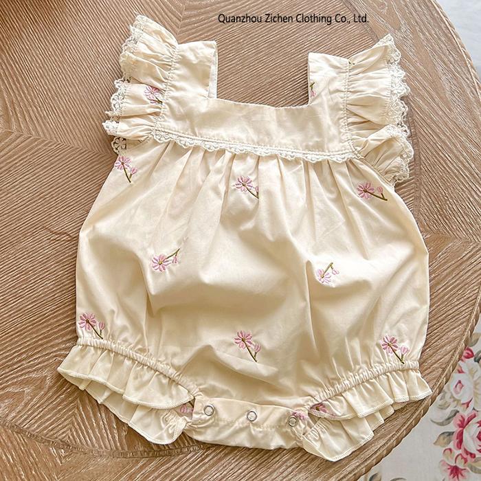 Newborn Baby Girls Jumpsuit Flying Sleeve Cotton Flower Embroidery Toddler Baby Girl Bodysuits Baby Girls Clothes for Summer