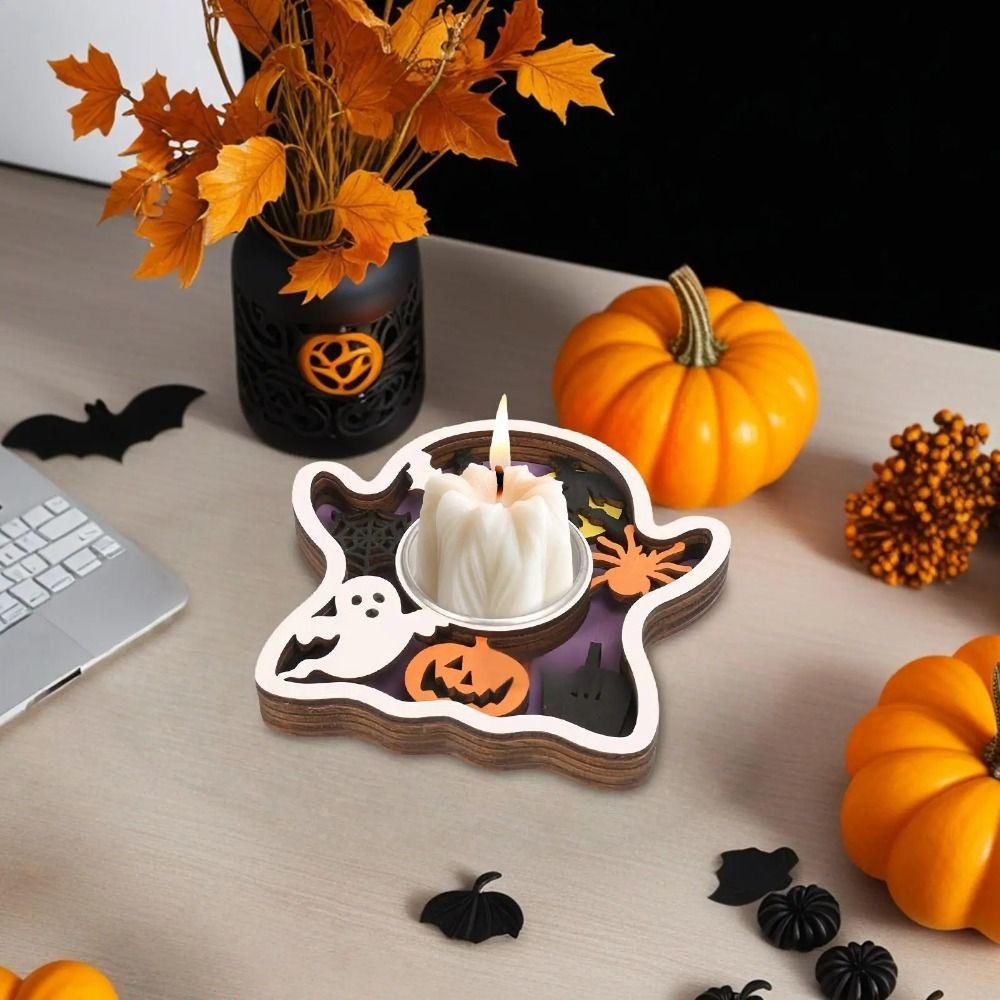 3D Halloween Candle Holder Multi-layered Wooden Candle Stands  Ghost Festival