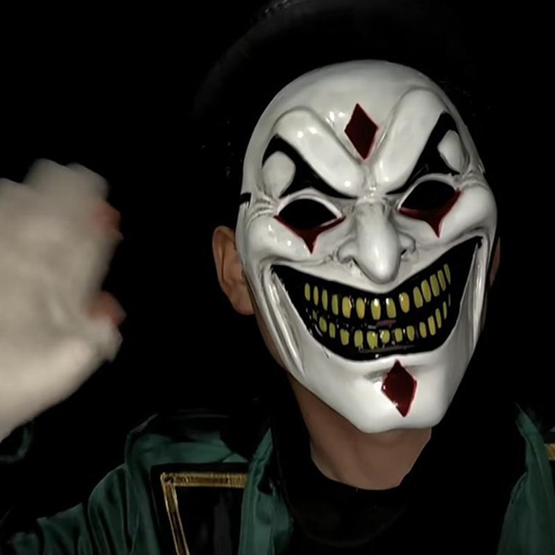 Nová maska Joker na celý obličej Vtipná maska s velkými zlatými zuby a usměvavým obličejem Cool chlapecká pokrývka hlavy Halloweenské cosplay rekvizity