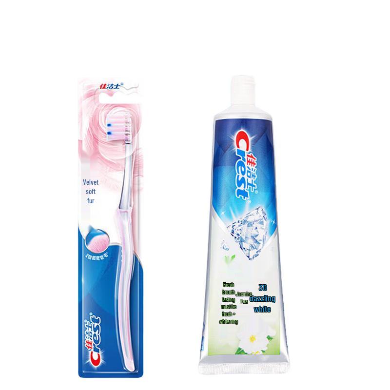 Crest Velvet Gum Care Toothbrush & 3D White Jasmine Tea Fresh Toothpaste Combo