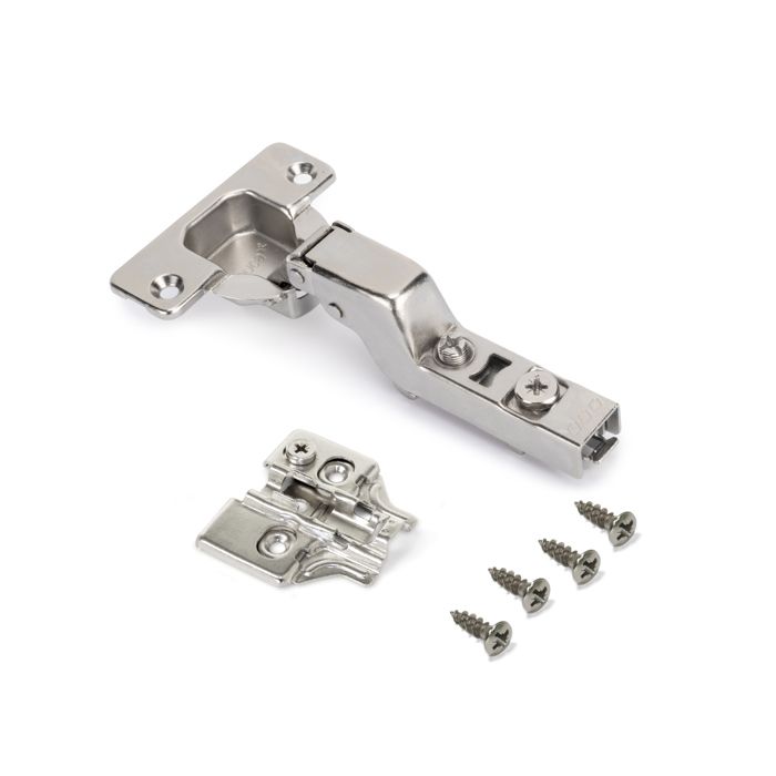 Emuca lot de 20 charnières super coudées x92 avec fermeture amortie et embases à visser, hauteur 0, acier, nickelé