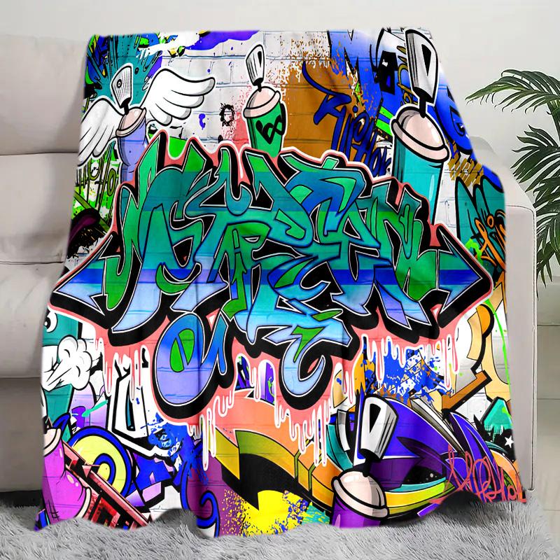 Graffiti Print Blanket Soft Comfortable All Seasons Suitable Sofa Office Nap Travel Birthday Gift Christmas Present