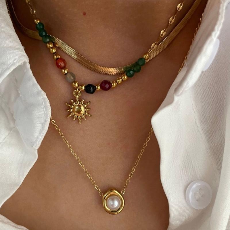 Stylish Beaded Pearls Necklace Daily Wear Necklace Elegant Women Accessory Evening Party Jewelry Stainless Steel Texture