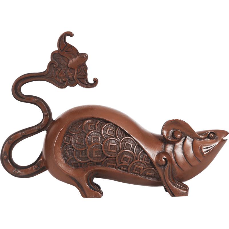 Red Copper Zodiac Rat Decoration Crafts Fortune Mouse Business Office Living Room Home Decorations