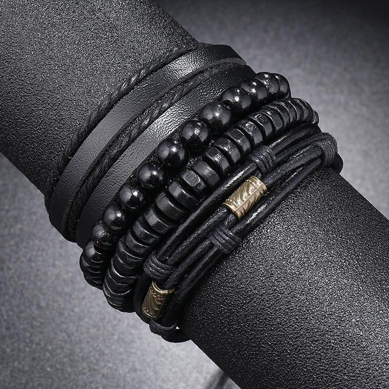 ZORCVENS Classic Hand-Woven Leather Bracelet Multilayer Men Bracelets Punk Beads Bangle for Friend Charm Jewelry Gifts