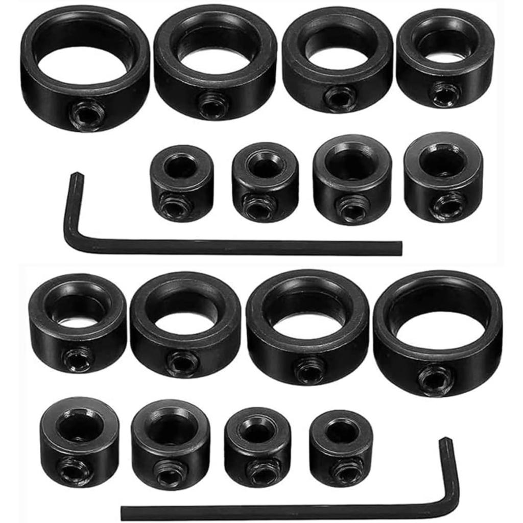 Drill Stop Collars, 16pcs Adjustable Depth Stop Collars for Drill Bits, Carbon Steel, Compatible with Drilling Machine
