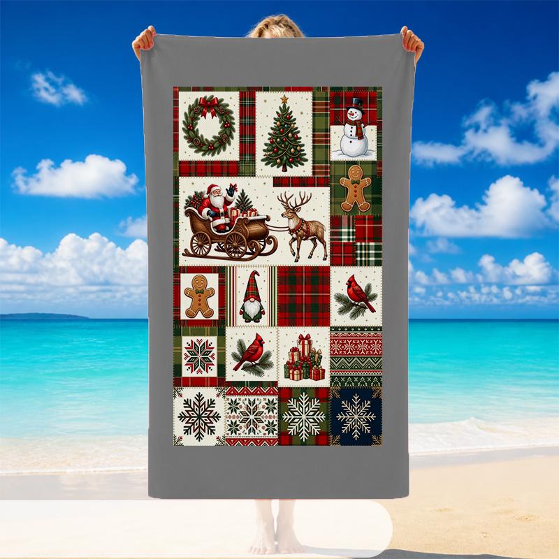 Christmas Printed Beach Towel Soft Quick Dry For Indoor Outdoor Home Use Holiday Gift