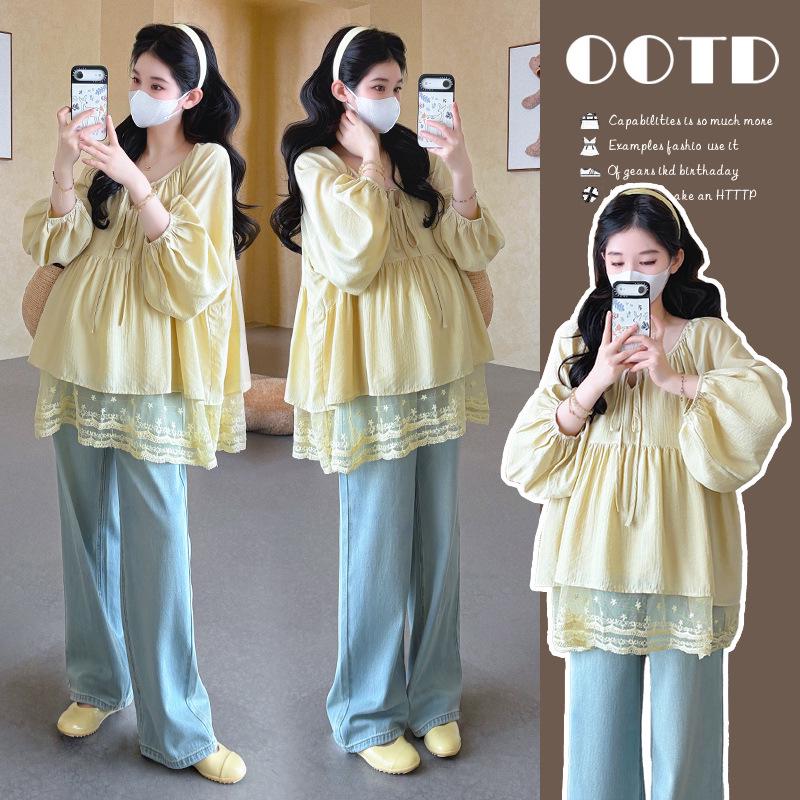 2026 Spring French Style Long-Sleeved Maternity Cardigan - Age-Reducing, Loose Fit, Belly-Covering, Korean-Inspired Design L