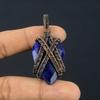 Blue Sapphire Pendant, Handmade Gemstone Pendant, 999 Copper Wire Wrapped Pendant Antique Jewelry, For Engagement Gift