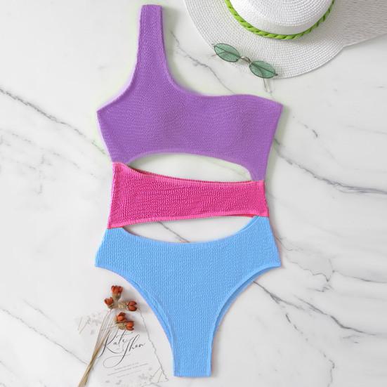 Costumi da bagno da donna con colori a contrasto, monospalla traforata, monokini da spiaggia