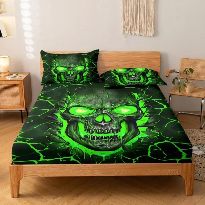 3-piece Simple Modern Skull Animal Pattern Digital Printing Three Piece Fitted Sheet Set, Bedroom Printed Bed Cover Set, Bedding