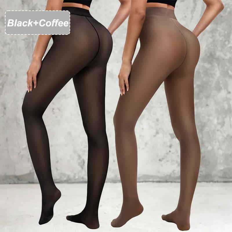 2er-Pack Damen Fleece gefütterte Leggings Outfit Durchsichtige Schwarze Strumpfhosen Nahtlose Strumpfhosen Schmetterling Leopard Jacquard Design M