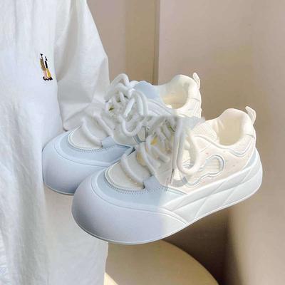 Mesh Breathable Board Shoes Women's Spring and Autumn New Thick-soled Heightening Student Versatile Niche Bread Shoes