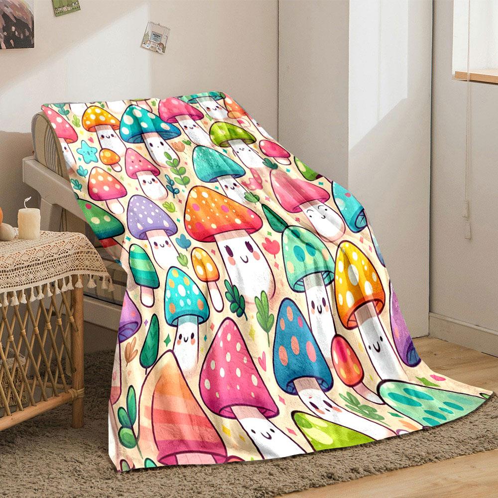 Cute Cartoon Mushrooms Delight print blanket soft and cozy perfect for the living room bed sofa or a nap,gift