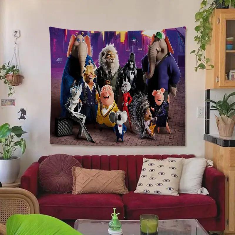 Sing Movie Tapestry, Cartoon Animal Characters Print Wall Hanging for Bedroom Dorm Kids Room Home Decor 100X70CM