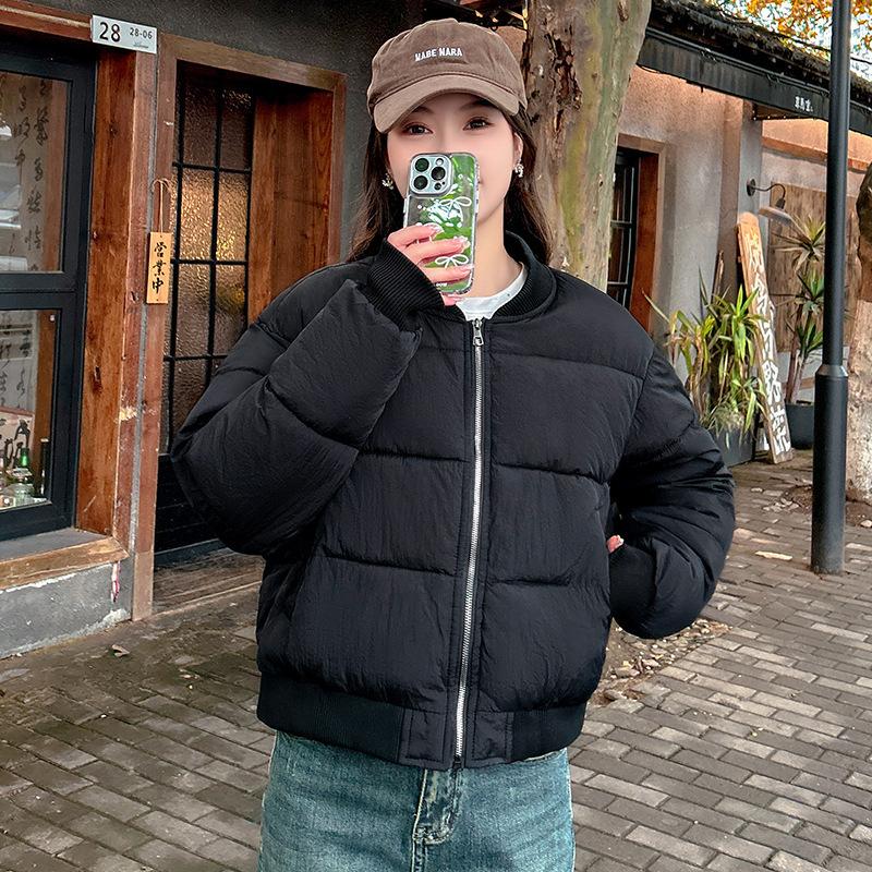 Women Short Medium Length Down Jacket Winter Warm Stand Collar Solid Color Casual Outerwear Coat