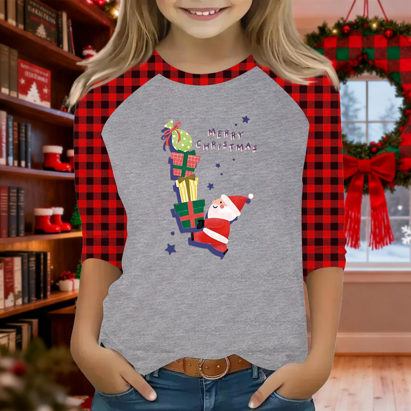 

Tops For Youth Girls 4-16 Years Round Neck 3/4 Sleeves T-Shirts Trendy Tops Outfit Tees Christmas Day 100 винний