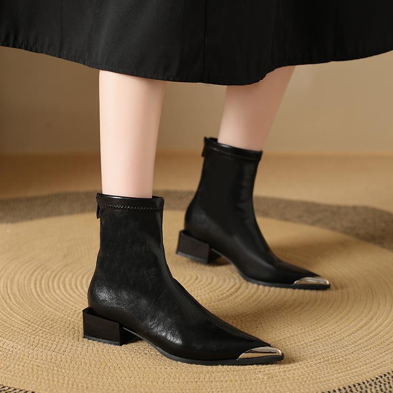 Vintage Dicke Absätze Damen Pelzfutter Knöchelboots Herbst Winter Metall Spitze Stripper Party Kurze Stiefel Zapatos De Mujer