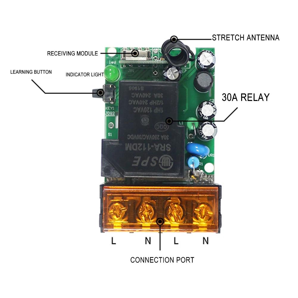 High Current Wireless Control Relay 60V-280V Relay RF Switch 4 Working Modes 433Mhz 50m Relay Receiver for Household Appliances