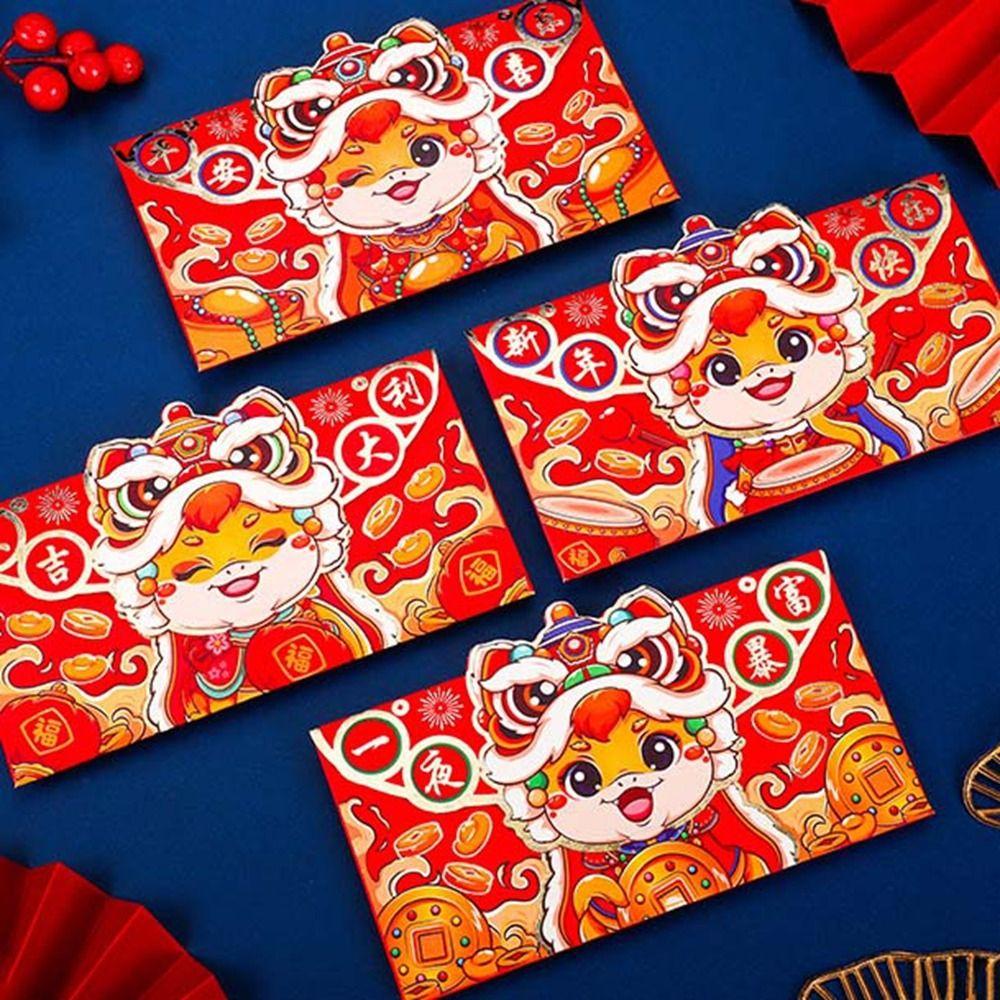 4Pcs Paper New Year Money Pocket Cartoon Lucky Money Bag Cute Hongbao  for Home