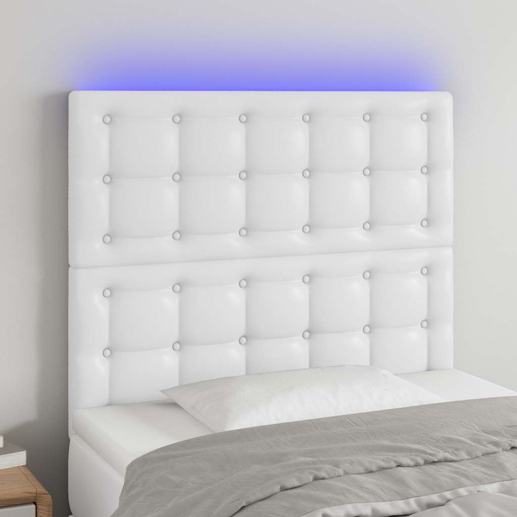 vidaXL LED Kopfteil Weiß 90x5x118/128 cm Kunstleder