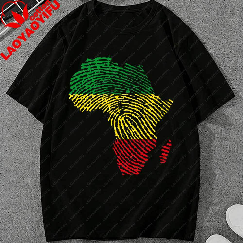 Juneteenth Africa Map Fingerprint TShirt for Unisex Women African American Pride Rasta Color Graphic Tee Casual Cotton Tops Gift S