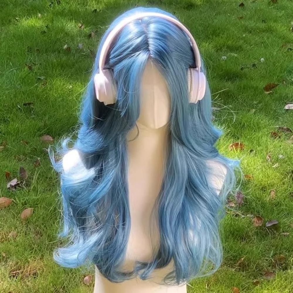 Middle Part Sea Blue Color Wigs Body Wave Cosplay Lolita Wigs Long Curly Hair Daily Wear