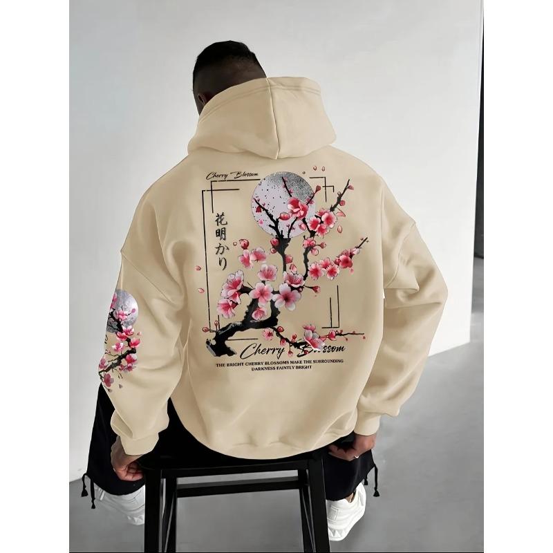 Luna Fiori di Ciliegio Uomo Donna Felpa con Cappuccio Esterno Strada Giappone Harajuku Retro Casual Larga Sport Tendenza Adulto Autunno Inverno Felpa