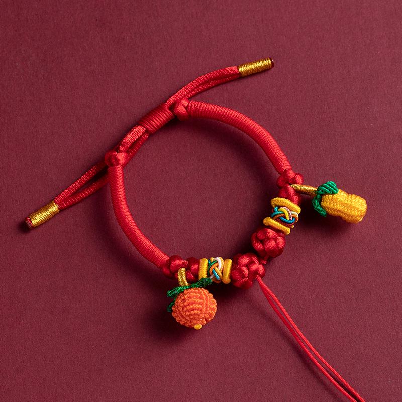 Red Rope Choker with Threadable Beads, Baby Pendant, and Padlock - Handmade Weaving