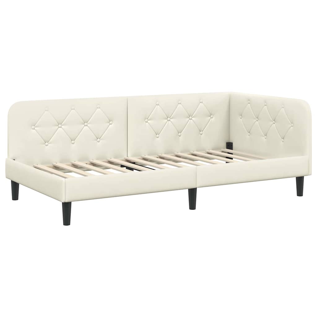 Corner Bed Frame Cream 90 X 200 Cm Velvet