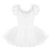 Kids Girls Dance Short Sleeves Ballet Mesh Tutu Dress Child Dancewear Costumes