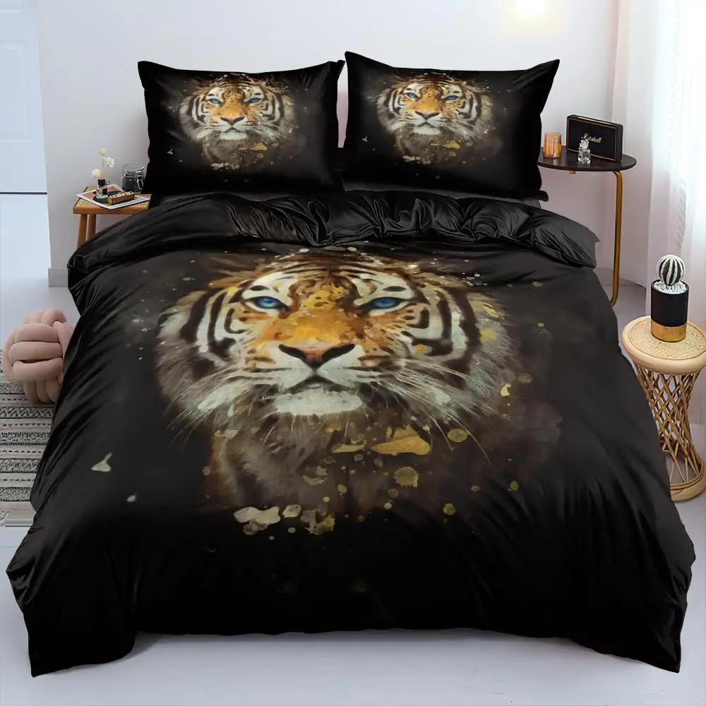 Comforter Tiger 3D Print Queen Size Wild Animals Bedding Set For Kids Teens Room Decor Animal Fur Sets