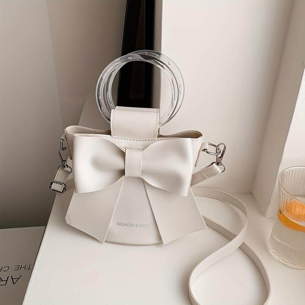 Stylish Women's Bucket Bag with Detachable Strap and Elegant Bow Accent Casual Shoulder Crossbody Bag