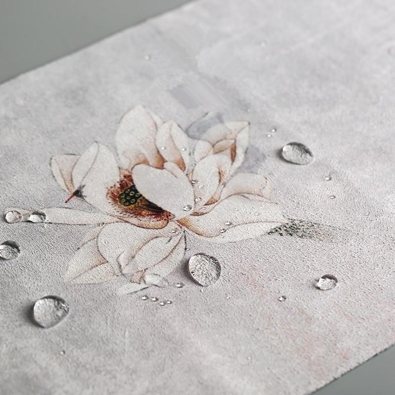 Cotton Linen Crafts Table Runner Chinese-Style Clear Lotus Drunk Suede Tea Table Tea Mat Dry Tea Towel Mat Tea Curtain Tea Towel