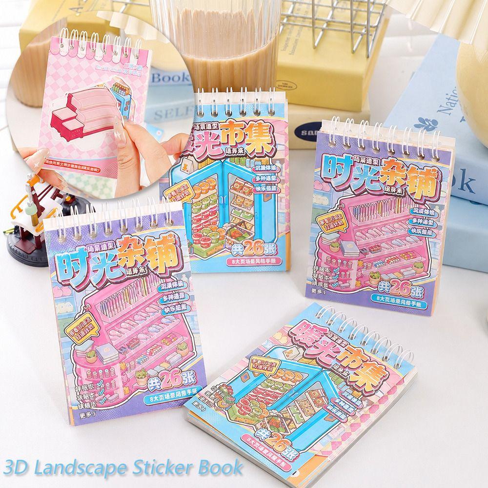 Cartoon 3D Landscape Sticker Book Decorative Miniature Scene Collage DIY Cabin Scene Sticker Toy