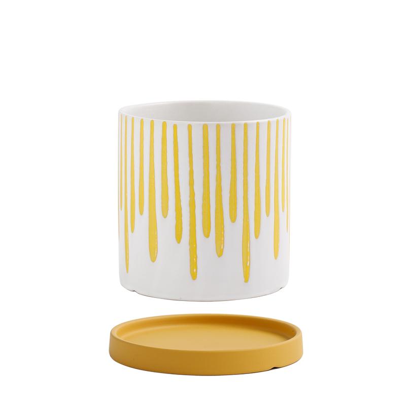 Modern Nordic Ceramic Flower Pot Living Room Interior Countertop Vase Simple Geometric Pattern Flower Plant Flower Pot Gardening