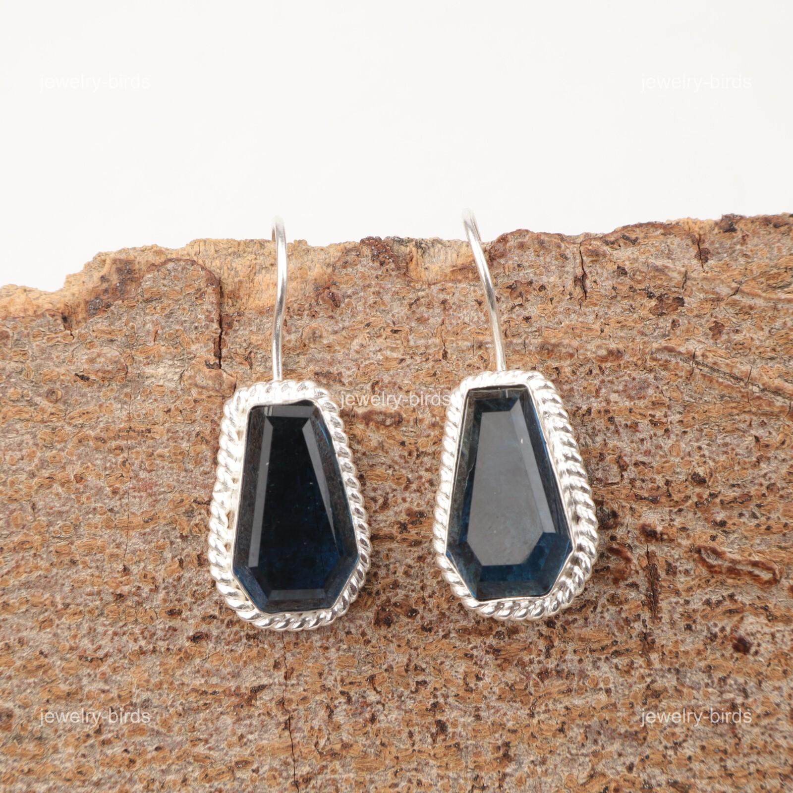 

Coffin London Blue Topaz Gemstone Dangling Artisan Earrings 925 Sterling Silver EE-137-8