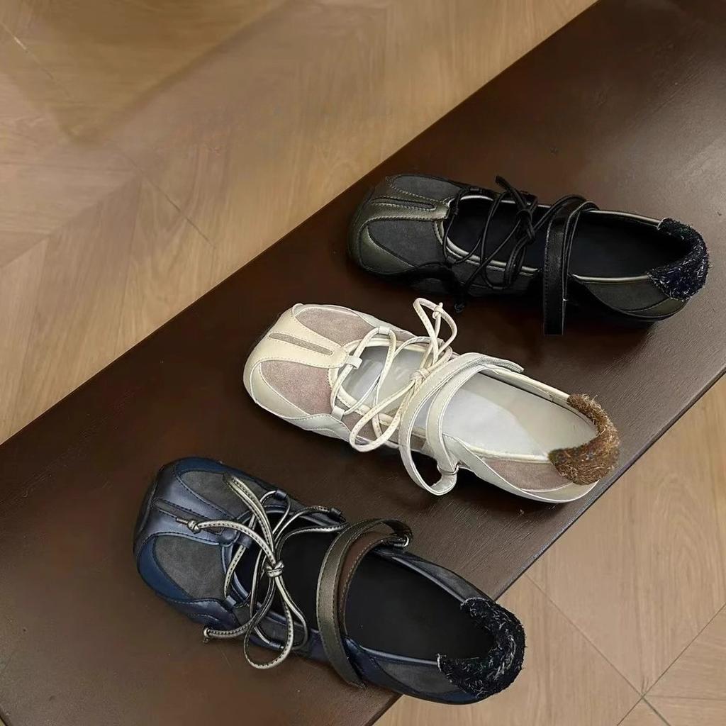 Rebellious ballet Velcro Mary Jane shoes women's splicing casual flats versatile 2025 single shoes spring shoes
