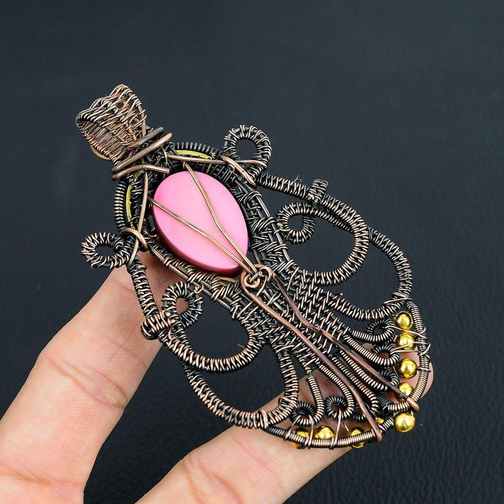 Carved Pink Face & Moonstone Jewelry, 999 Copper Wire Wrapped Pendant Handmade Gemstone Jewelry, Gifts For Wife Brand New Pendant